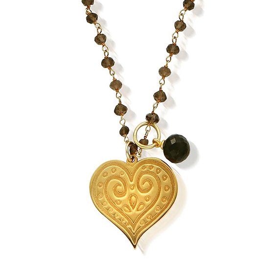 Chlobo Gold Plated Smoky Quartz Heart Pendant Necklace - GGCROSA1